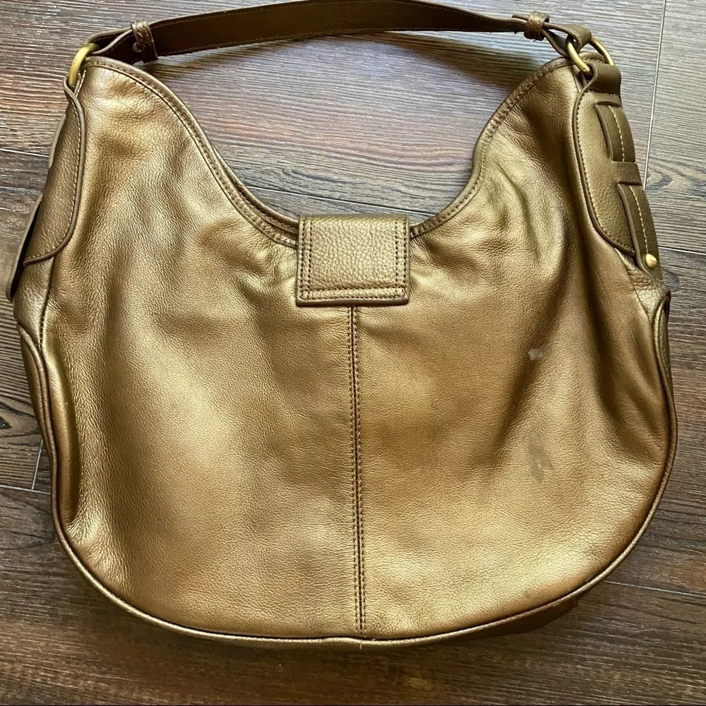 Vintage gold genuine leather Coldwater Creek hobo bag shoulder bag purse bronze